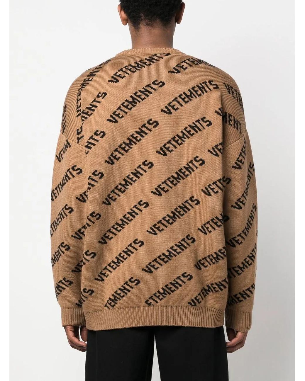 Vetements Brown Logo-Print Intarsia-Knit Jumper for men