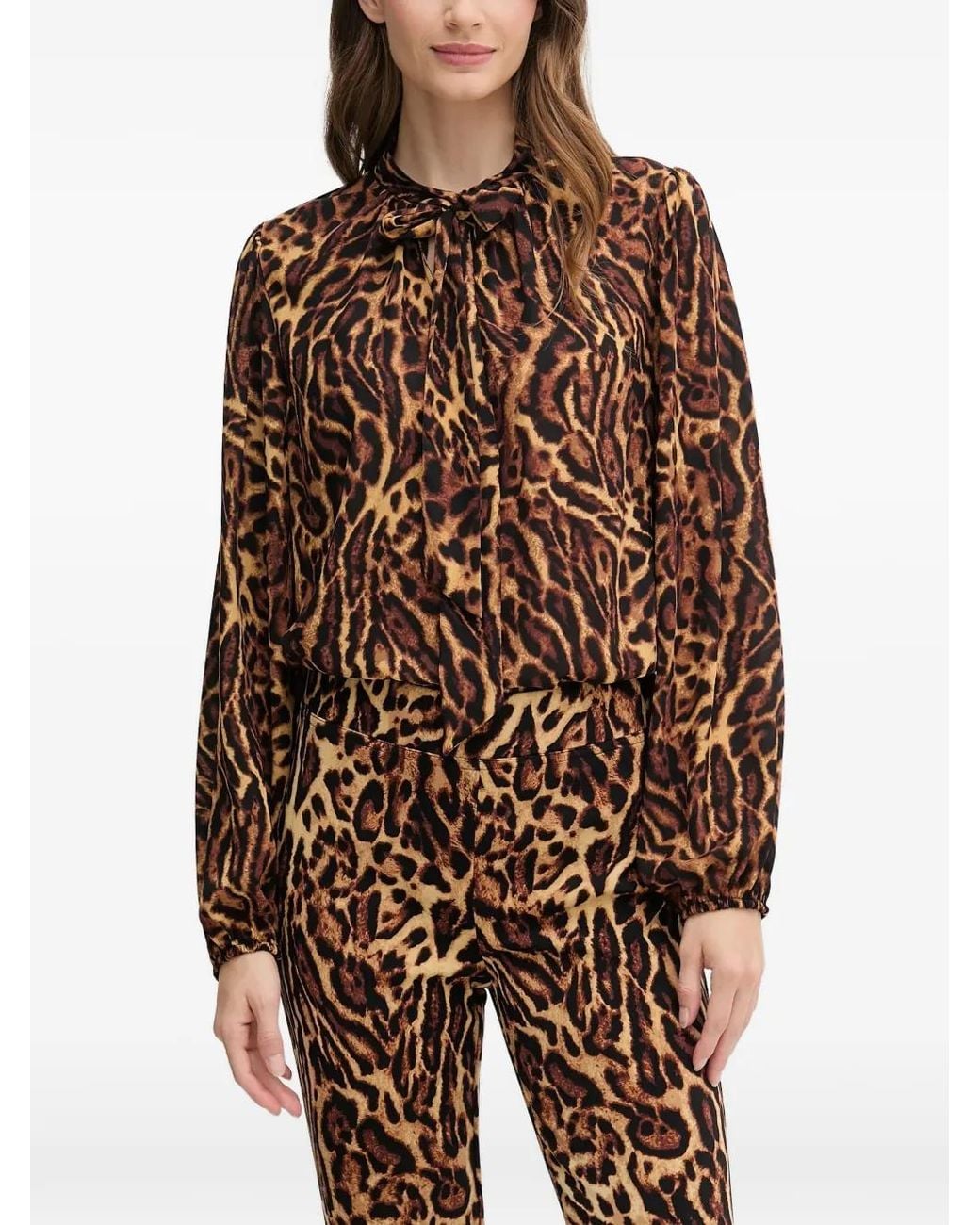 Joseph Ribkoff Brown Bow Animal-Print Top
