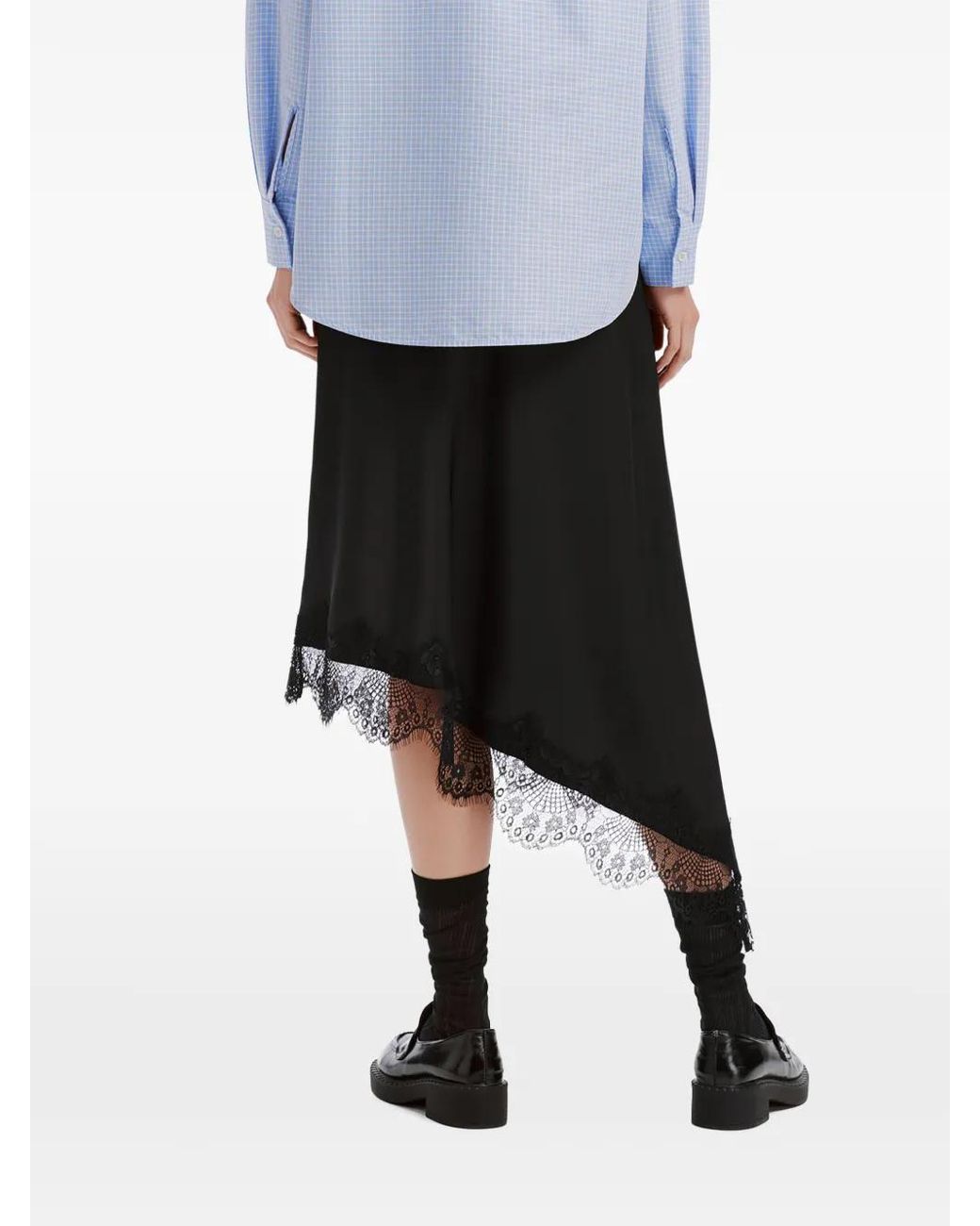 B+ AB Black Lace-Trim Asymmetric Midi Skirt