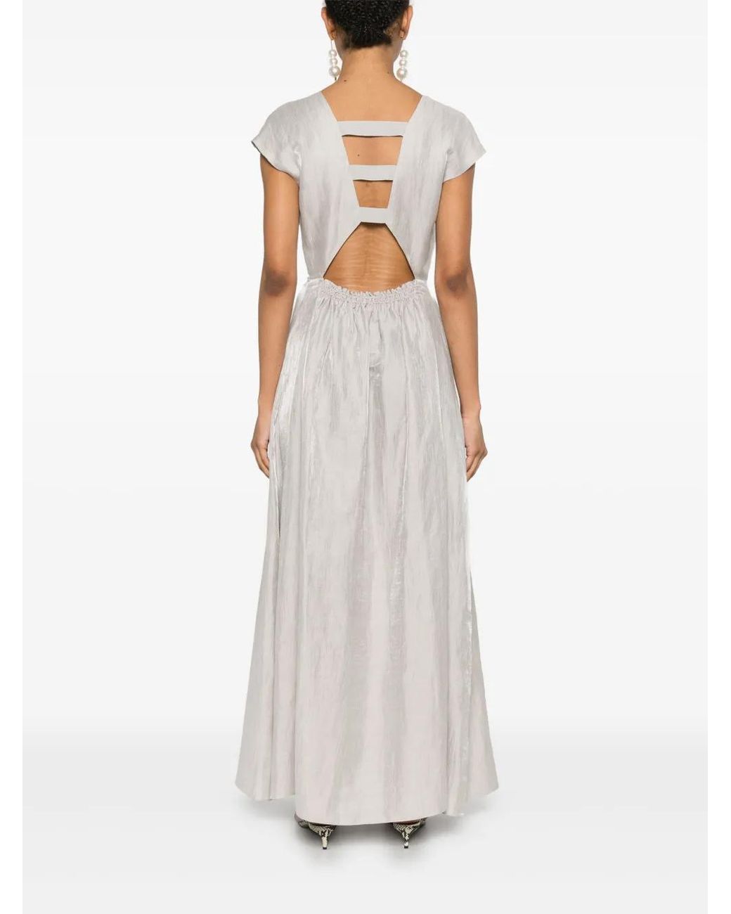 Emporio Armani Gray Linen V-Neck Long Dress