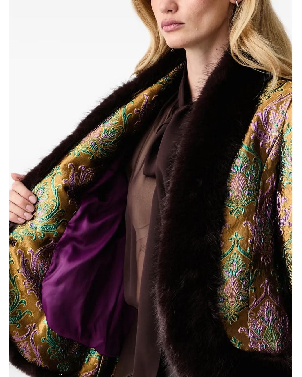 retroféte Black Delphira Faux-Fur Trim Jacquard Jacket
