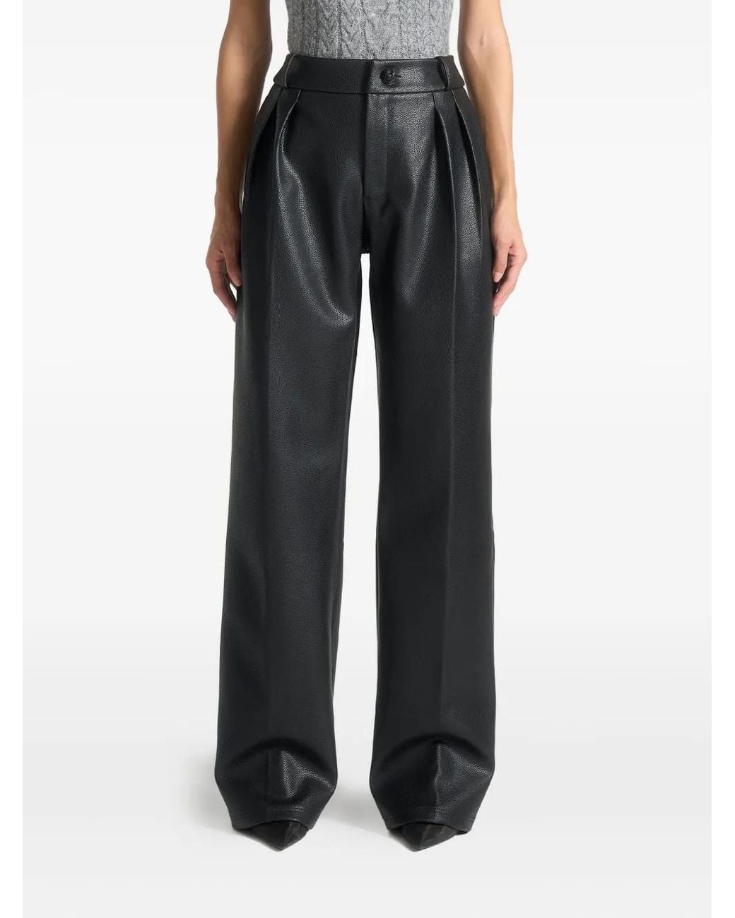 Manière De Voir Black Olivia Pebbled Leather Pleated Stacked Trousers