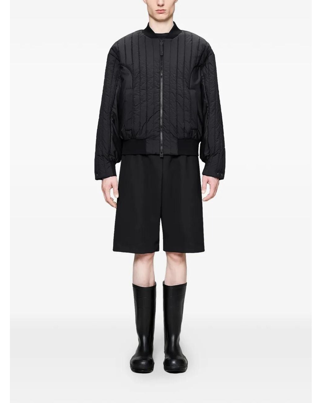 Rains Black Quilted Bomber Jacket