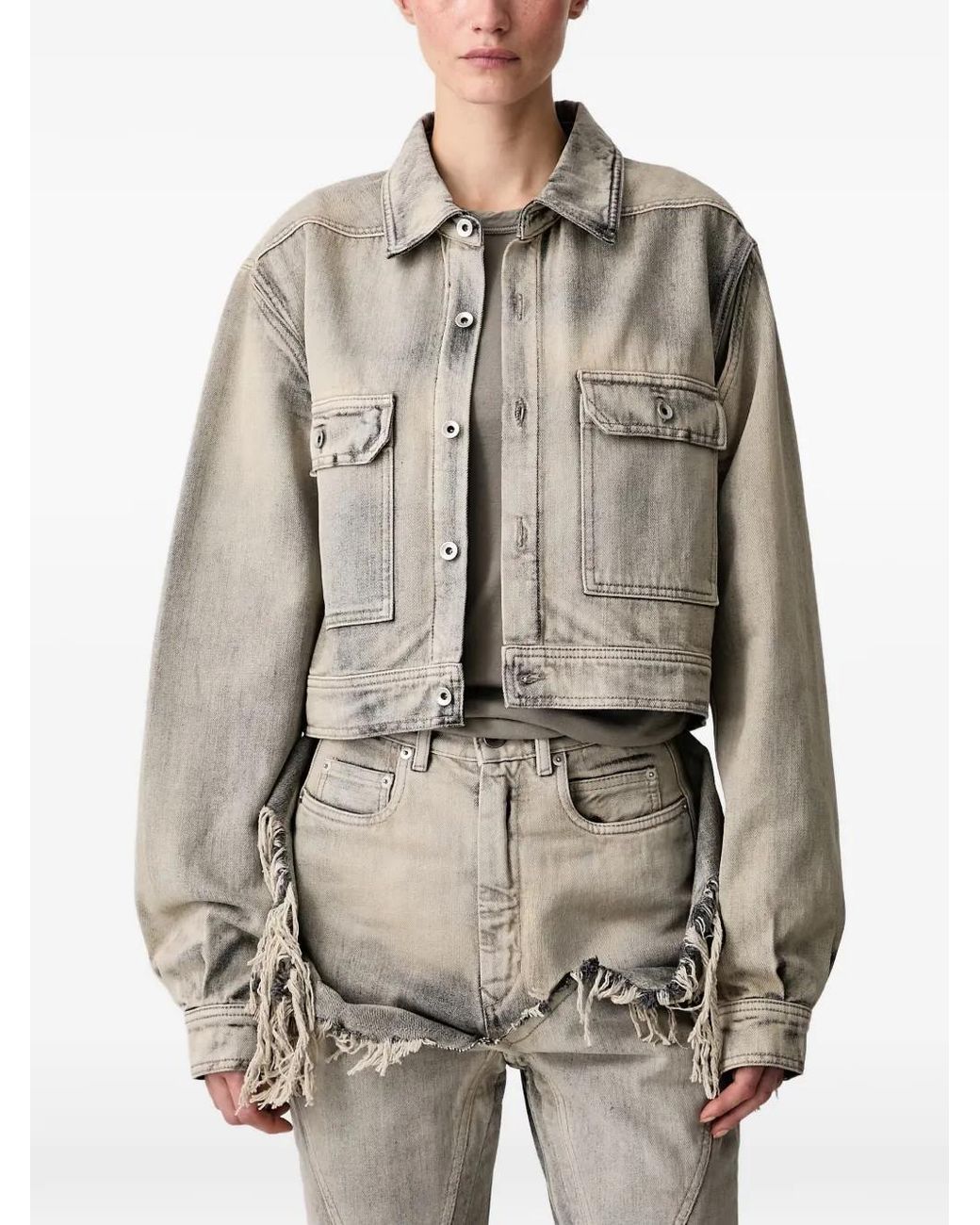 Rick Owens Gray Long-Sleeve Cropped Denim Jacket