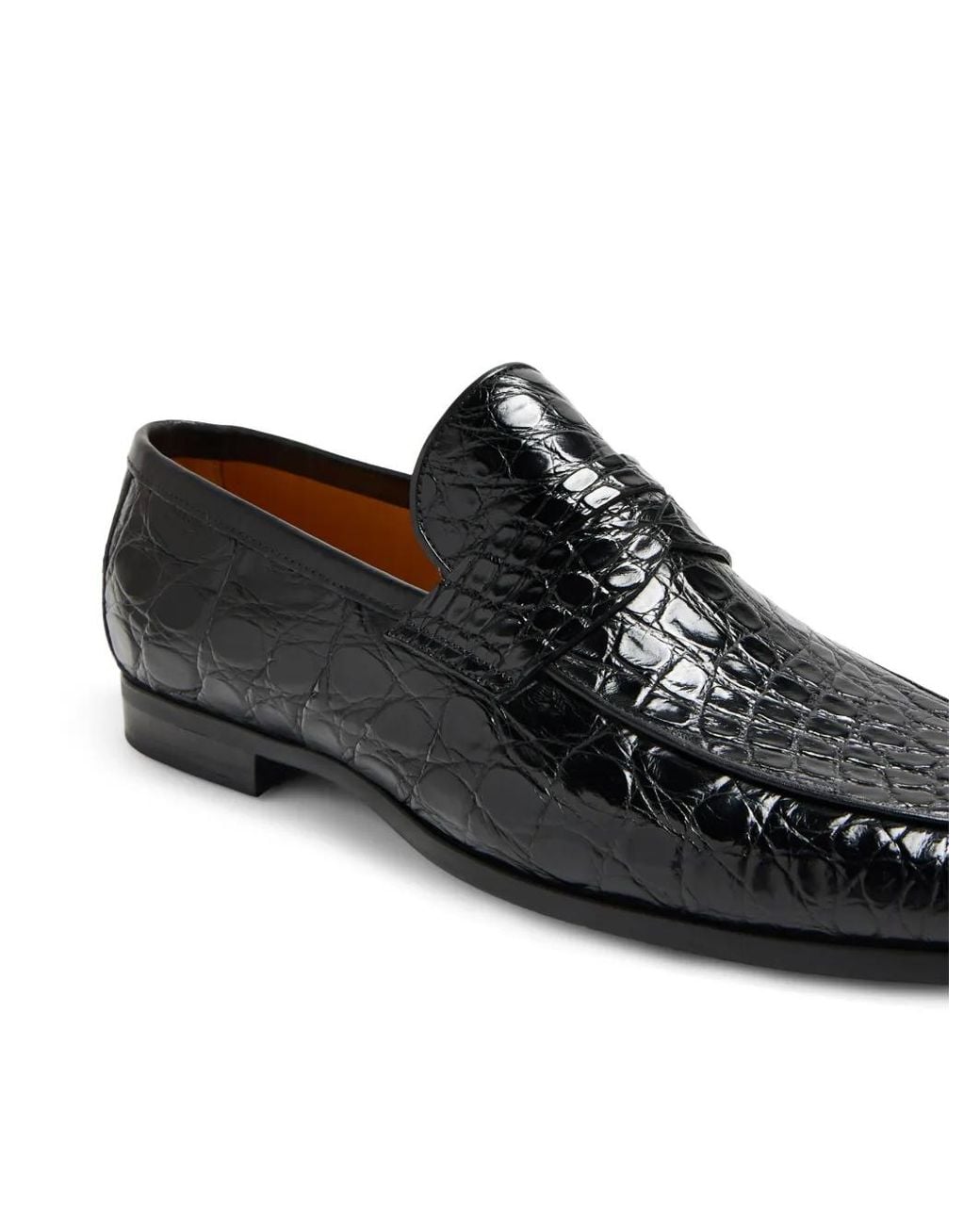 Magnanni Shoes Black Embossed Texture Loafers for men