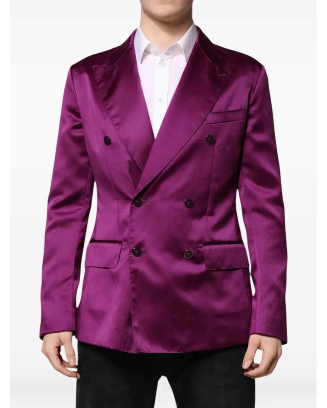 Dolce & Gabbana Purple Double-Breasted Silk Blazer for men