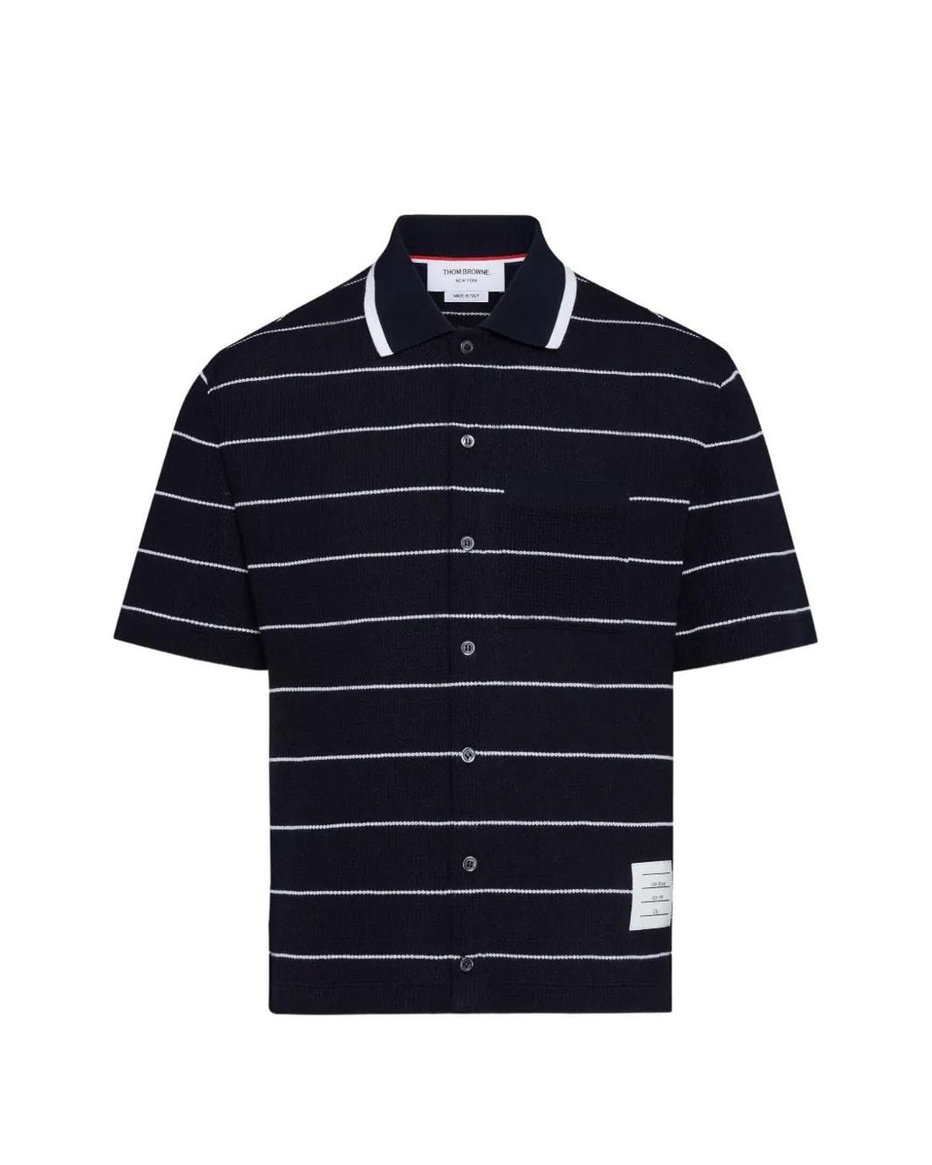 Thom Browne Blue Striped Waffle Short-Sleeve Shirt for men