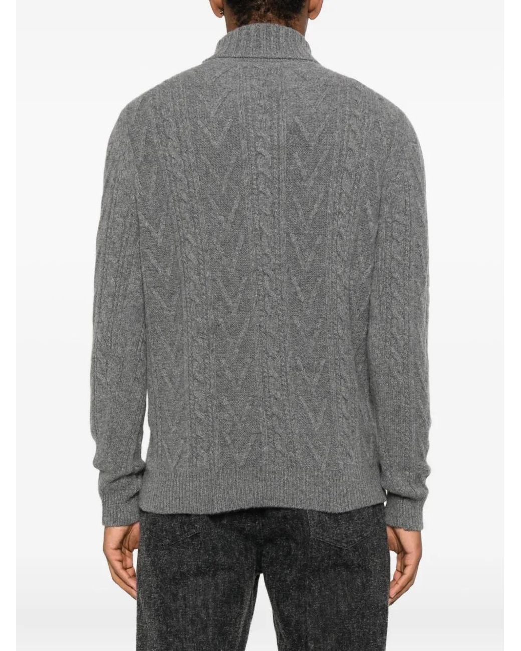 Fedeli Gray Cable-Knit Turtleneck Sweater for men