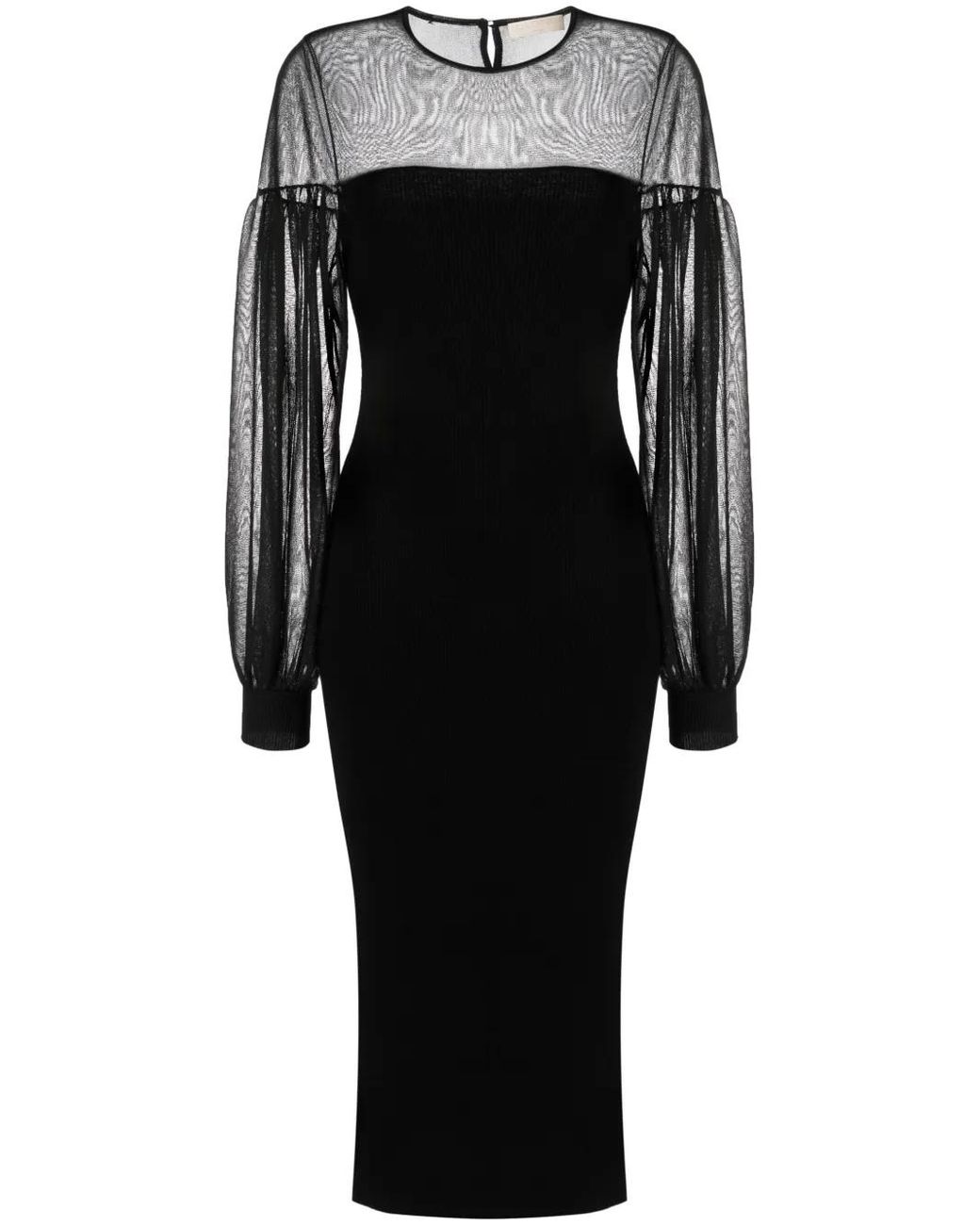 Ulla Johnson Black Milla Sheer-Panelling Ribbed Dress