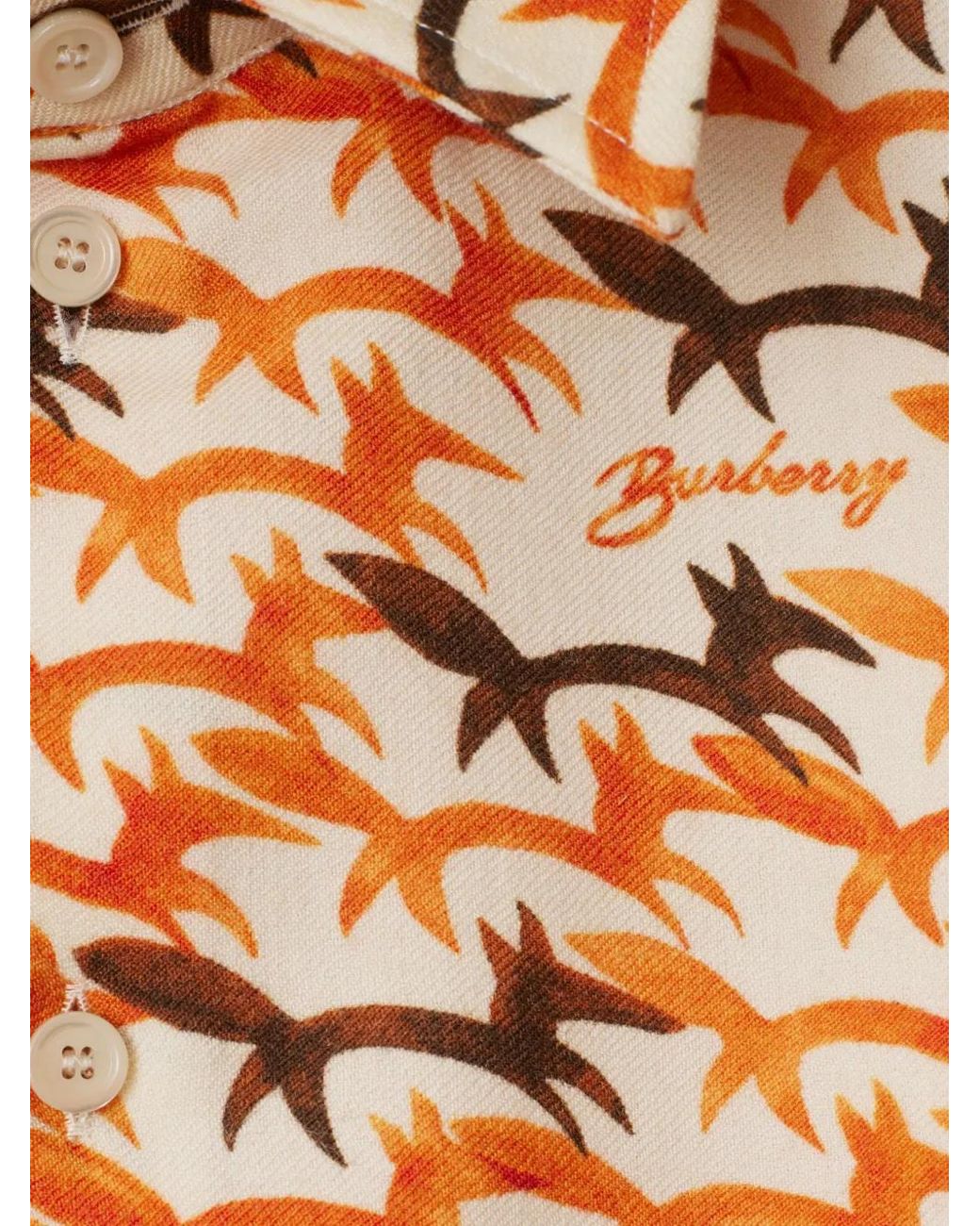 Burberry Orange Fox-Print Wool Shirt