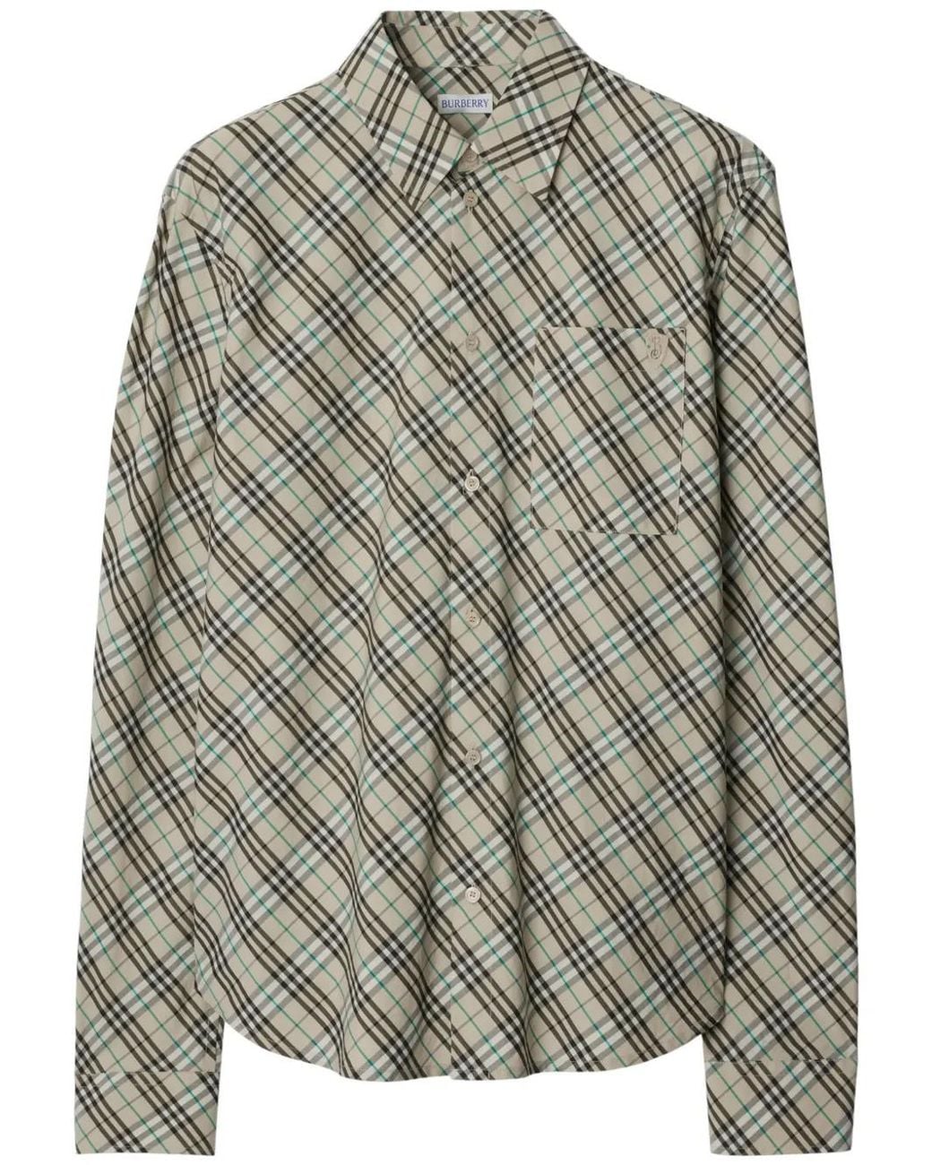 Burberry Geruit Katoenen Overhemd in het Gray voor heren
