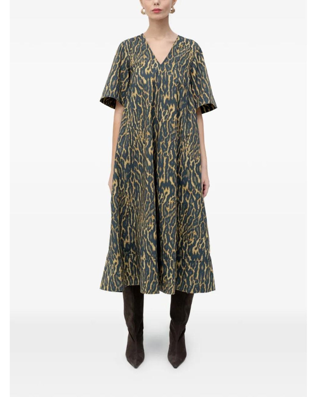 ganni green leopard dress Print A-Line V-Neck in tailored-fit