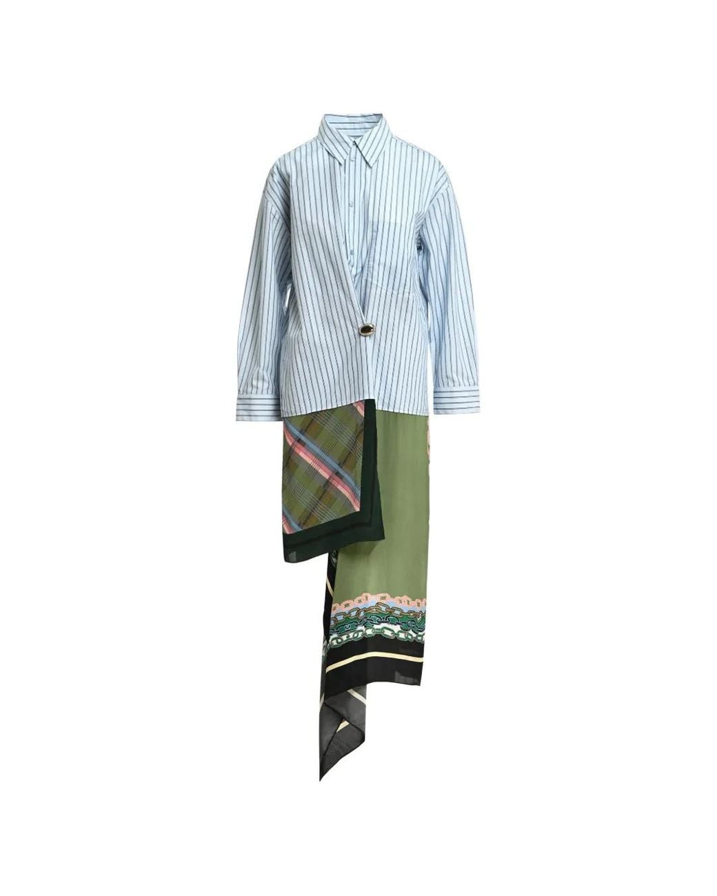 Essentiel Antwerp Blue Krystal Striped Asymmetric Shirt
