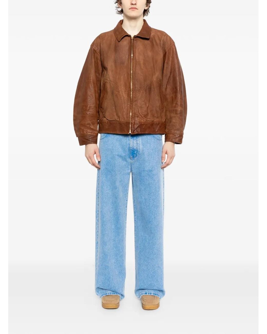 Visvim Brown Strato Leather Jacket for men