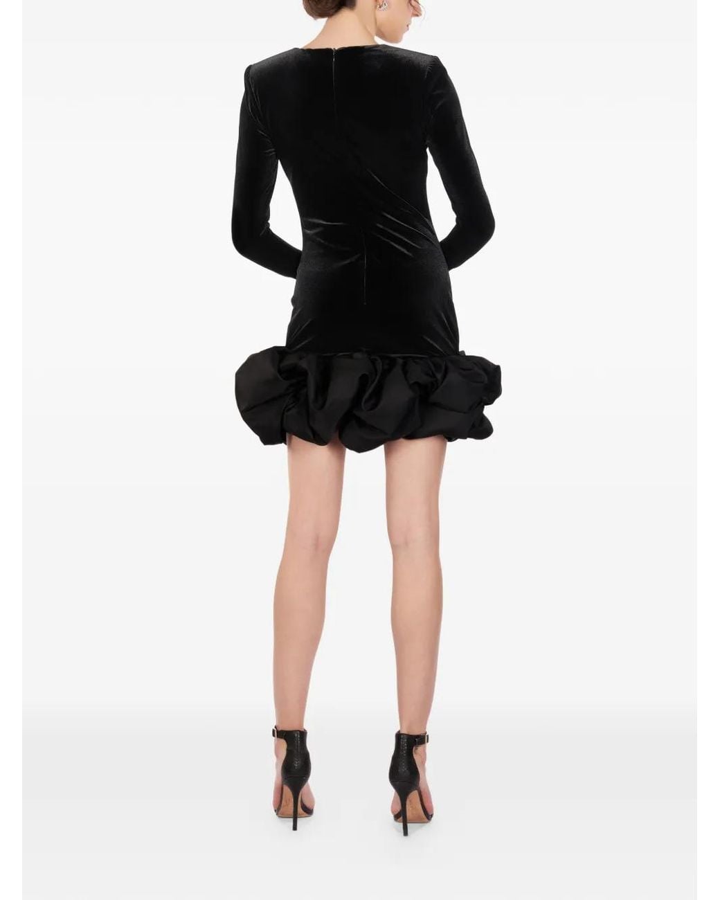 IMROSKA Black Velvet Ruffled Mini Dress