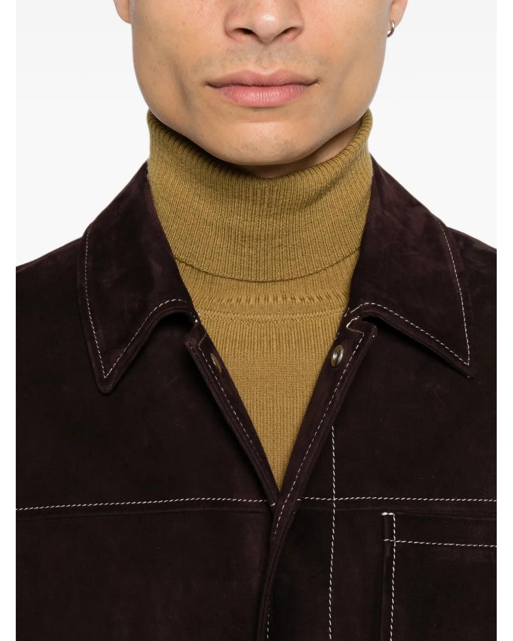 Eleventy Brown Contrast-Stitched Suede Jacket for men