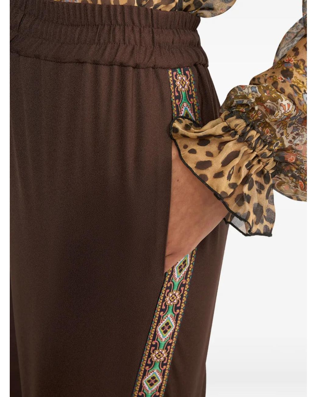 Etro Brown Drawstring Wide-Leg Trousers