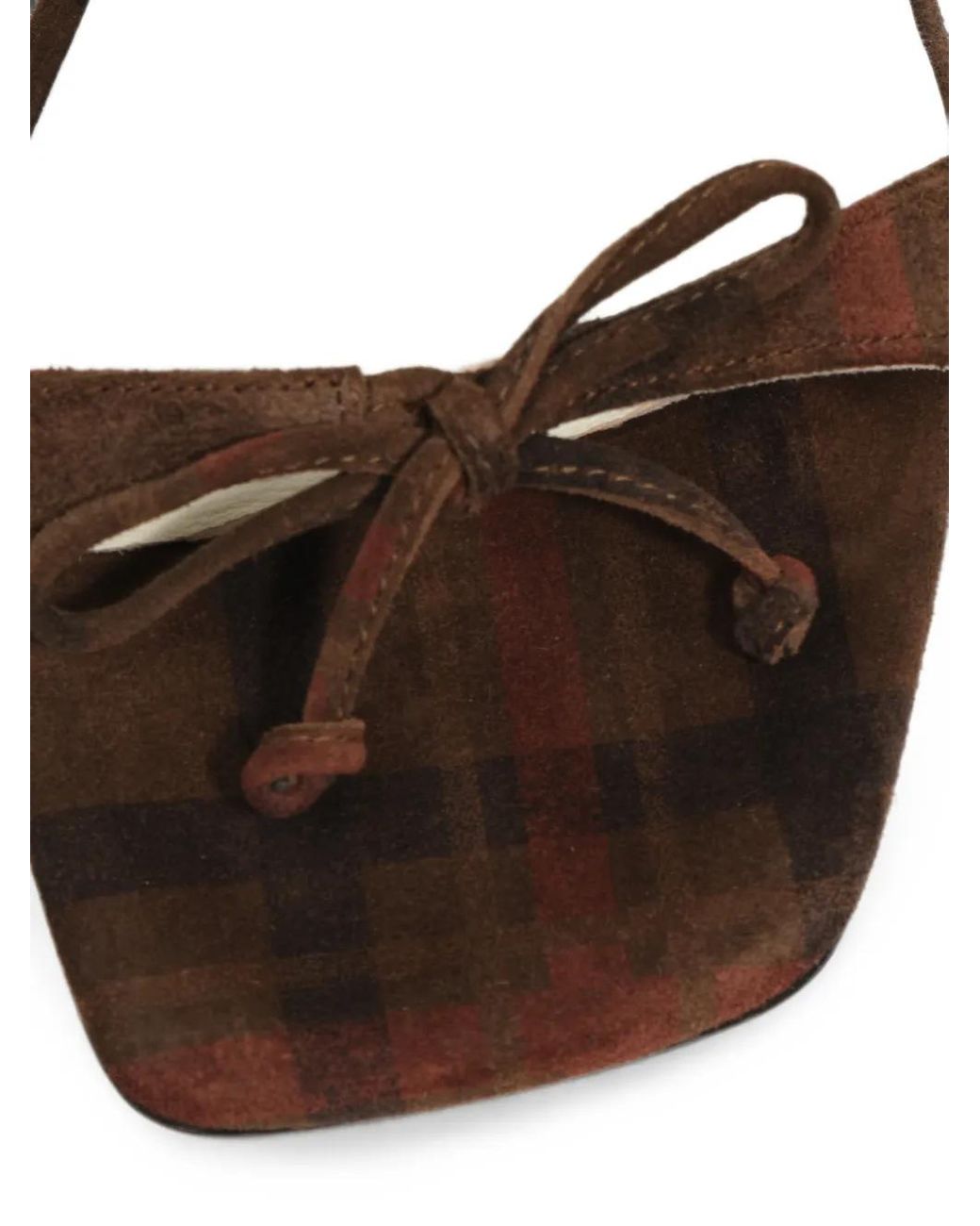 Bimba Y Lola Brown Tartan Print Suede Heeled Sandal With Bows