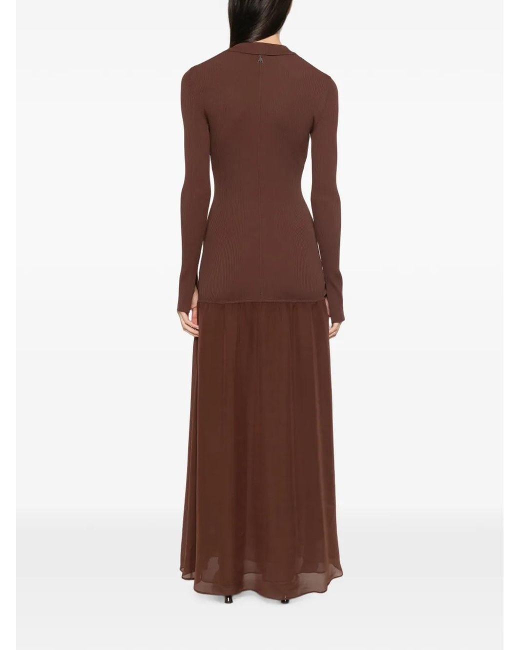 Patrizia Pepe Brown Ribbed-Knit Fluid-Skirt Dress