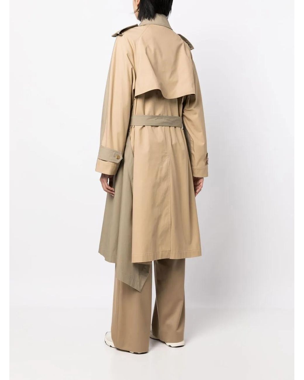 Goen.J Natural Double-Breasted Two-Tone Trench Coat