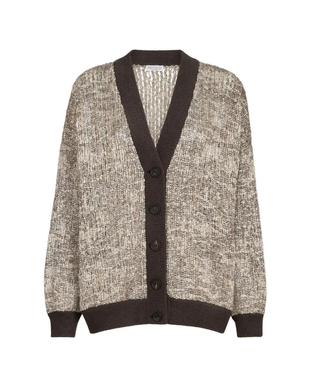 Brunello Cucinelli Brown Dazzling Craquelé Embroidery Cardigan
