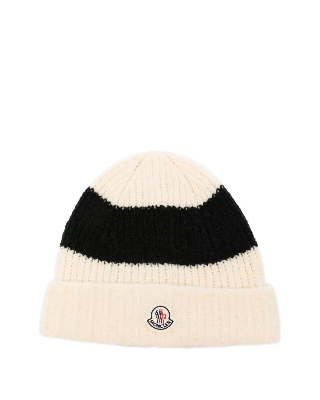 Moncler Black Striped Wool Blend Buckle Knit Beanie Hat for men