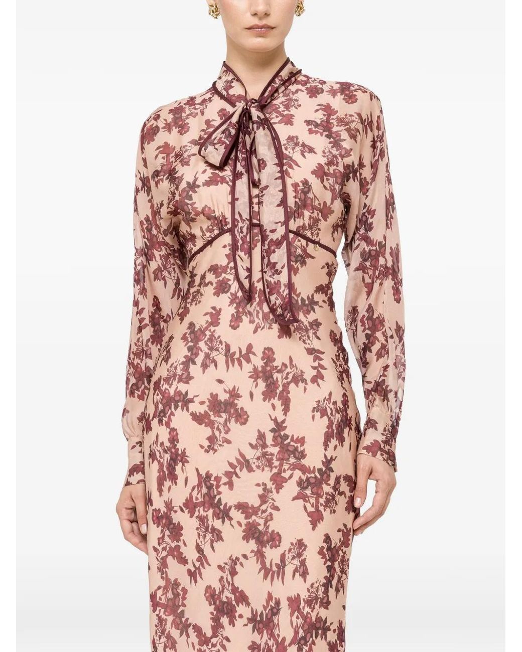 Nissa Pink Silk And Viscose Floral Maxi Dress