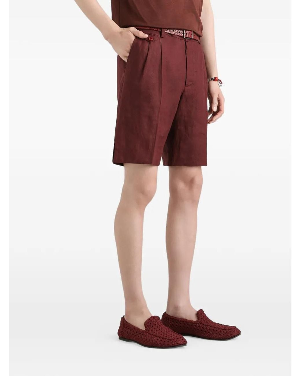 Dolce & Gabbana Red Linen Bermuda Shorts for men