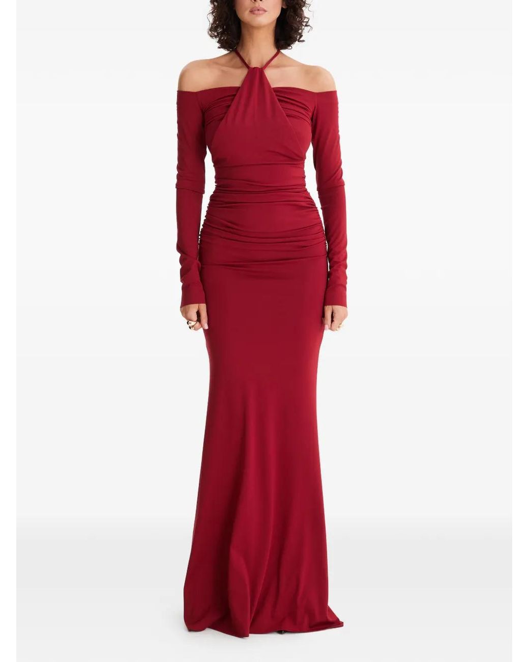 MOOS STUDIO Red Heatline Off-Shoulder Maxi Dress