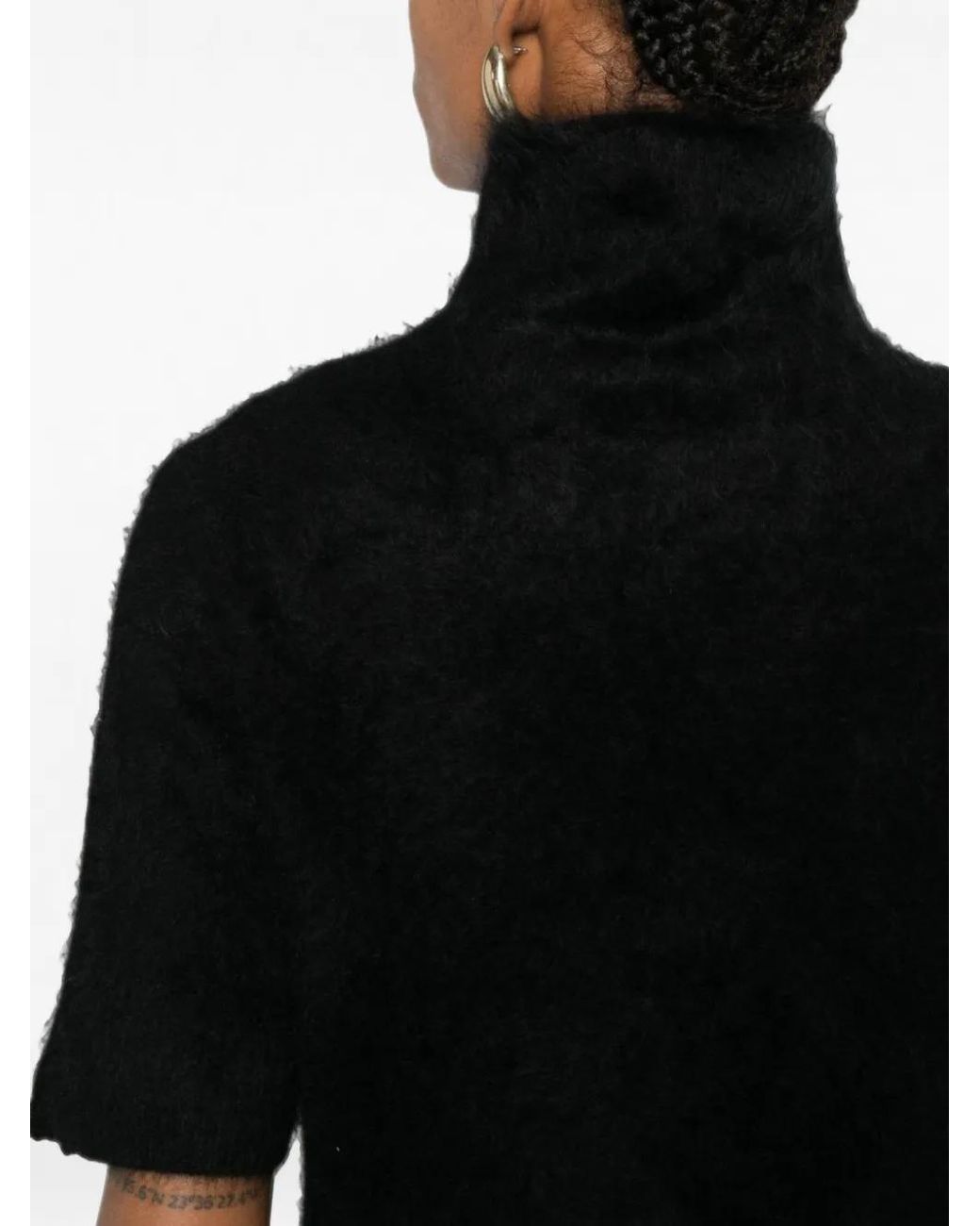 Soft Goat Black Short-Sleeve Turtleneck Sweater