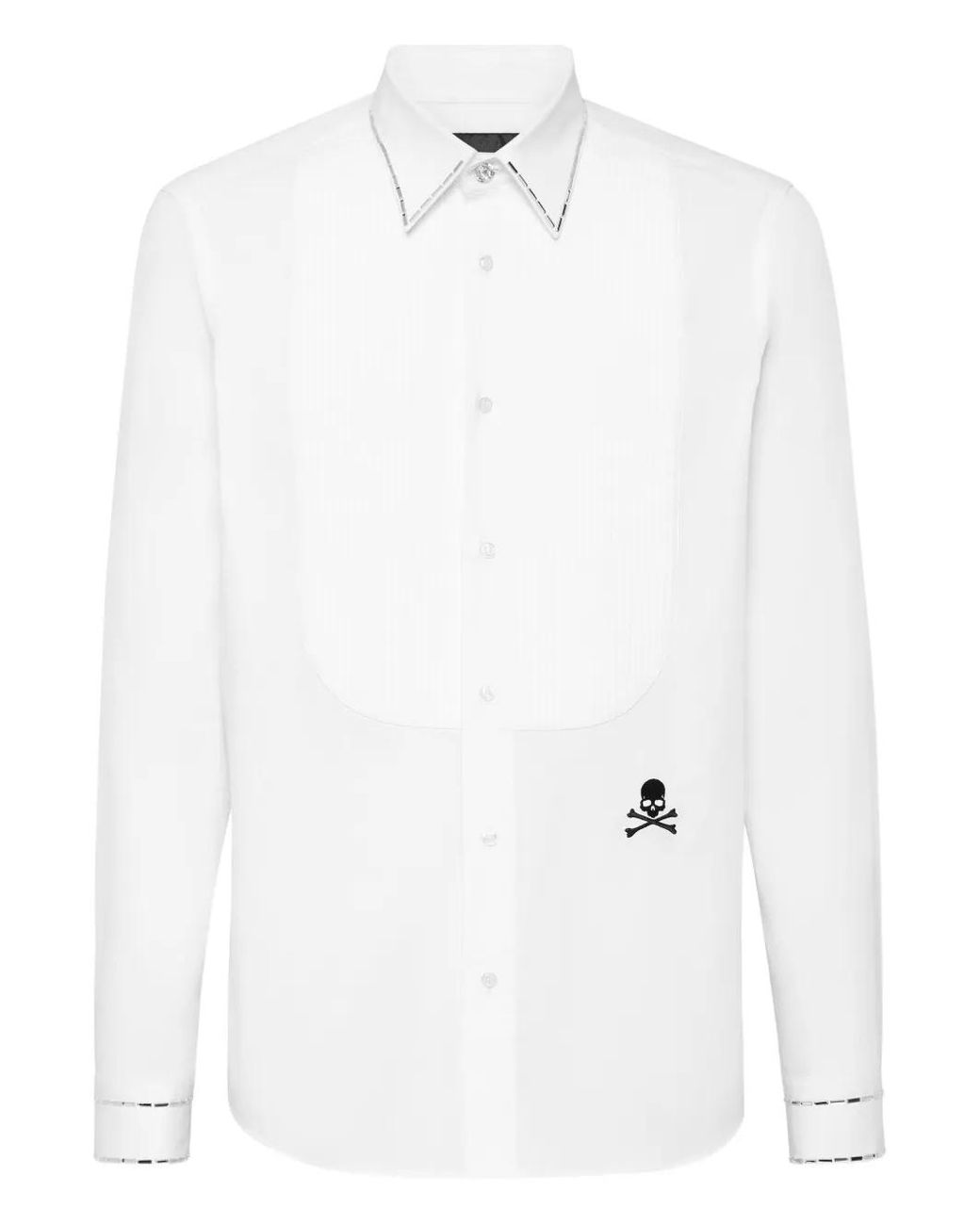 Philipp Plein White Shirt Tie Cut Ls Crystals for men