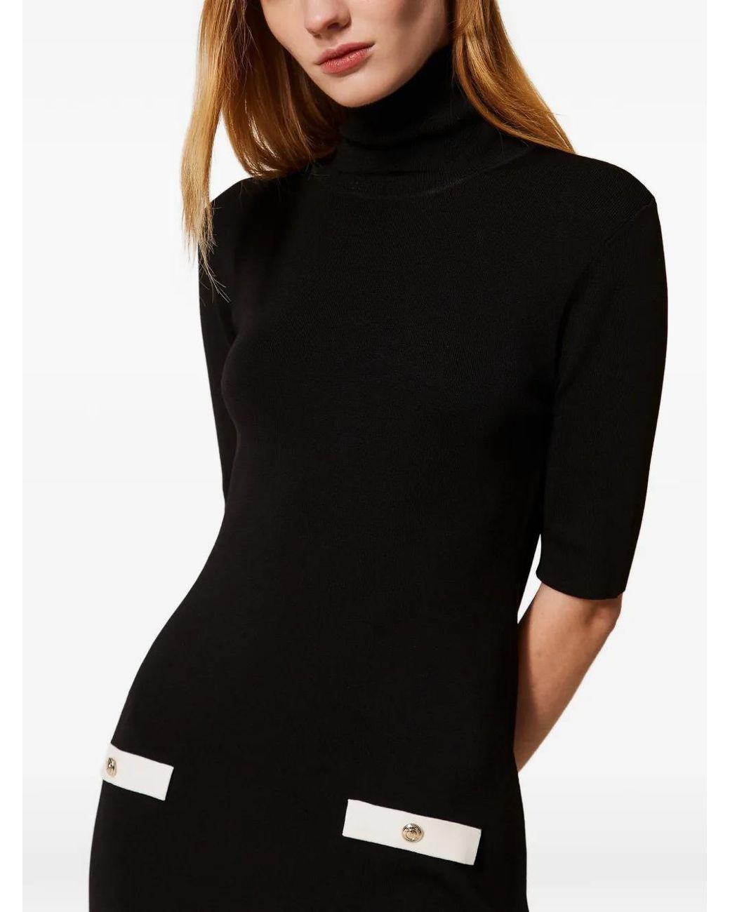 Twinset Black Short Striped Knit Dress