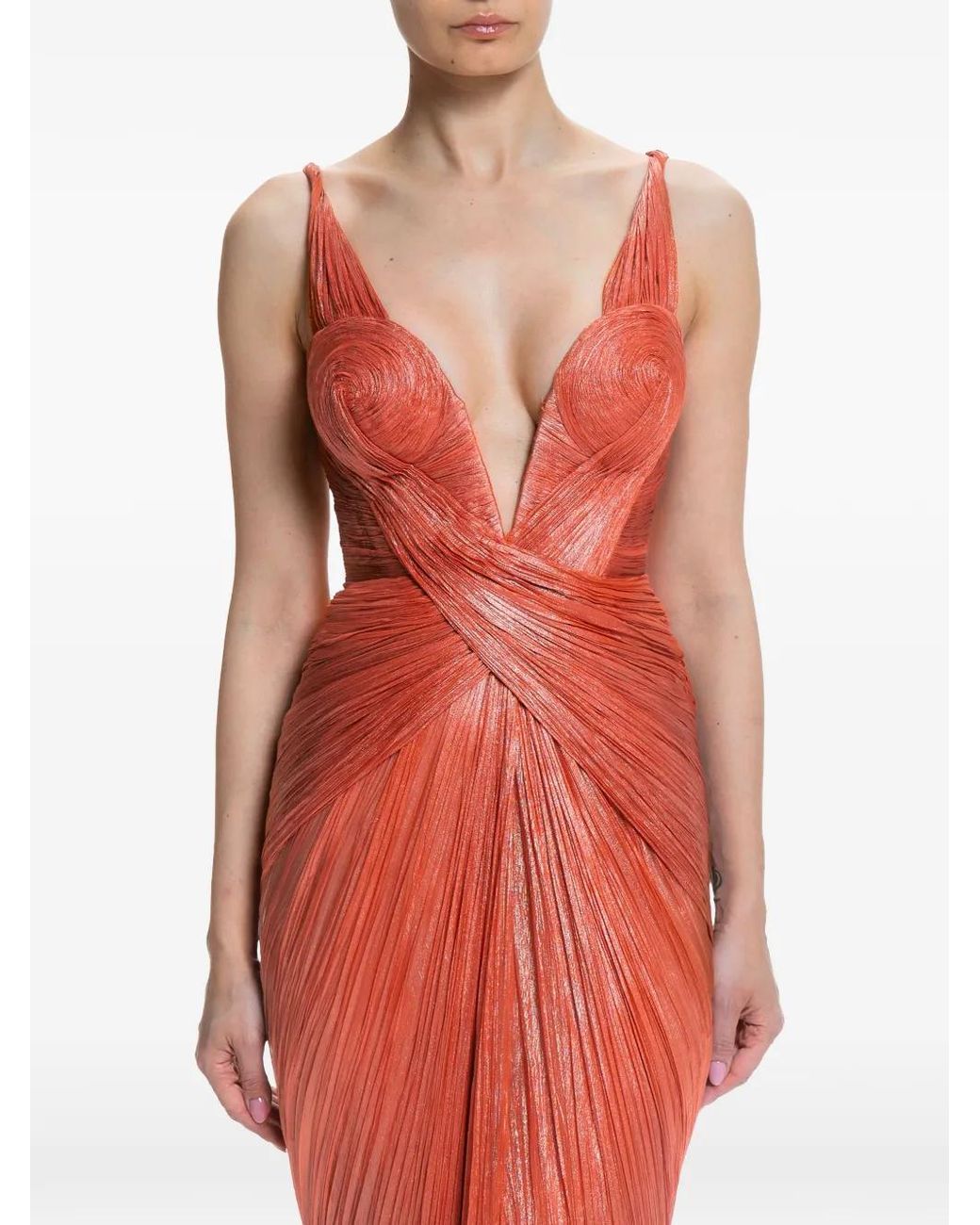 Maria Lucia Hohan Red Robe Longue Corinna Drapée À Lacets