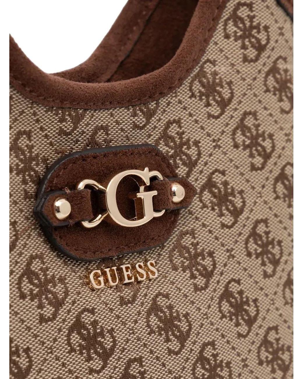 Guess Brown Mini Samantha Monogram-Print Logo-Plaque Tote Bag