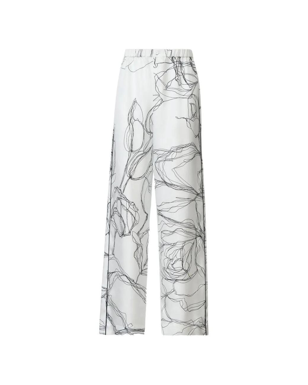 Fabiana Filippi White Floral-Print Silk Trousers