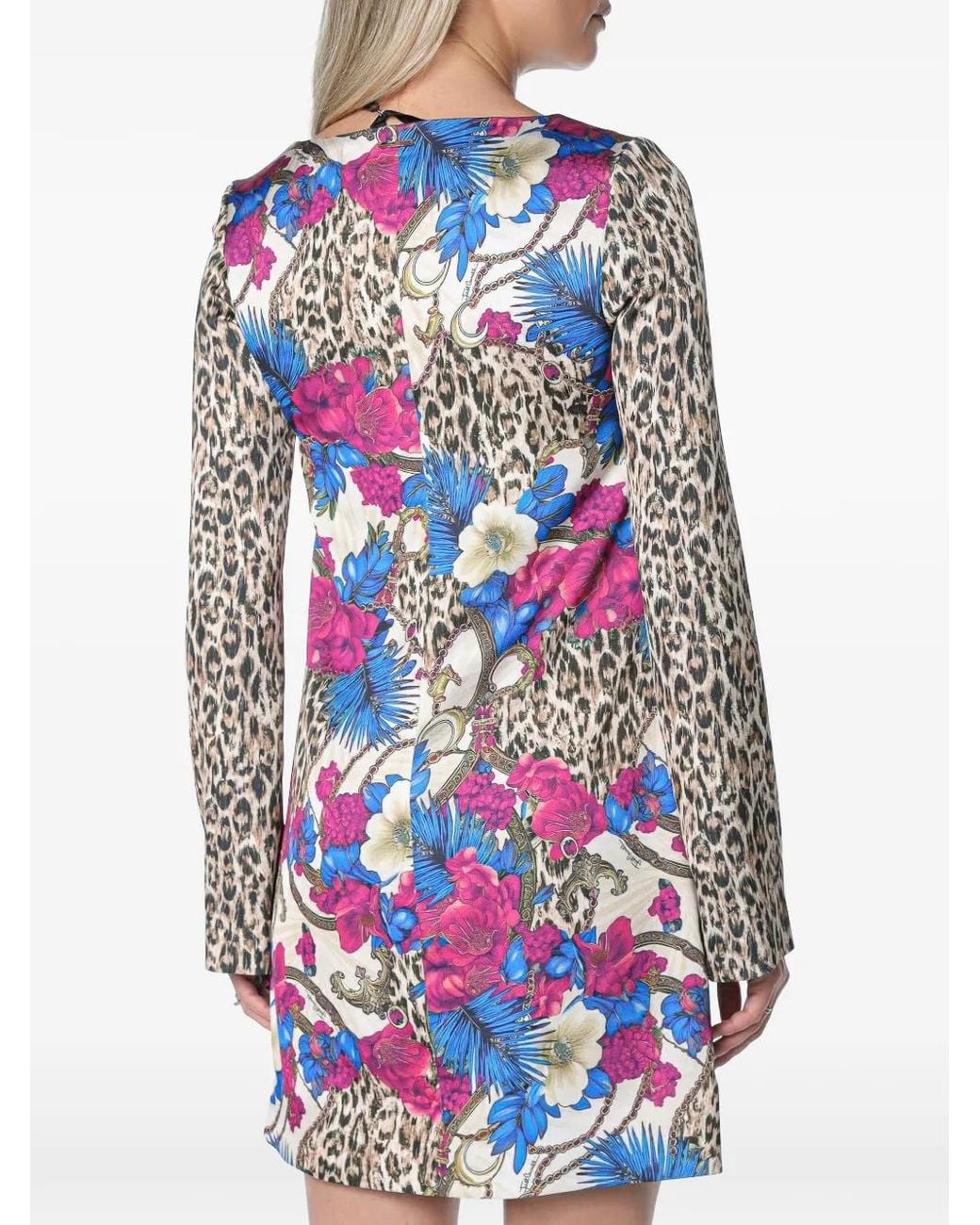 Just Cavalli Natural Leopard-Print Floral-Print Mini Dress