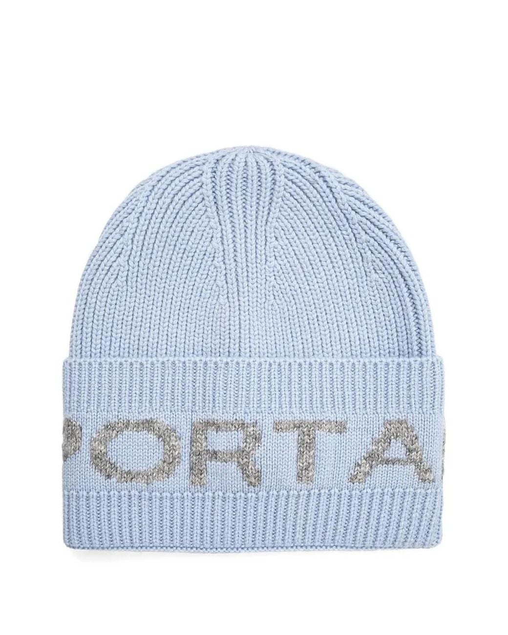Sportalm Blue Logo-Knit Turn-Up Beanie Hat