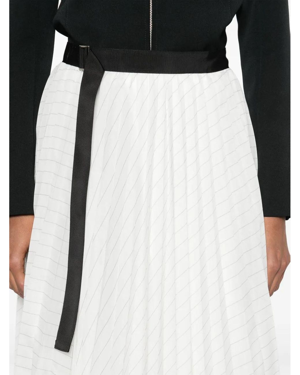 Sacai White Plissé Midi Skirt
