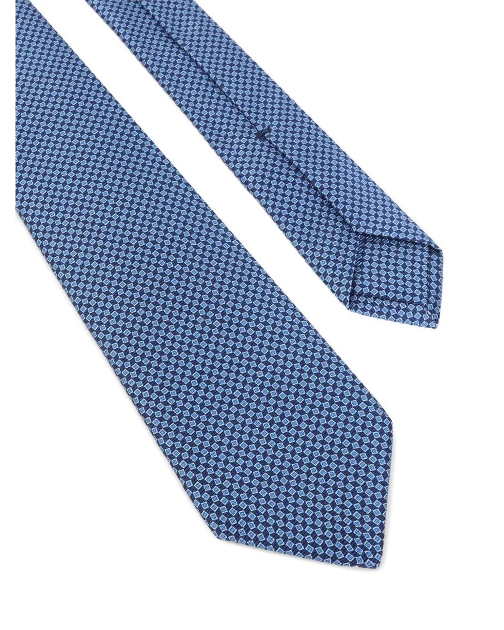 Kiton Blue Micro-Pattern Silk Tie for men