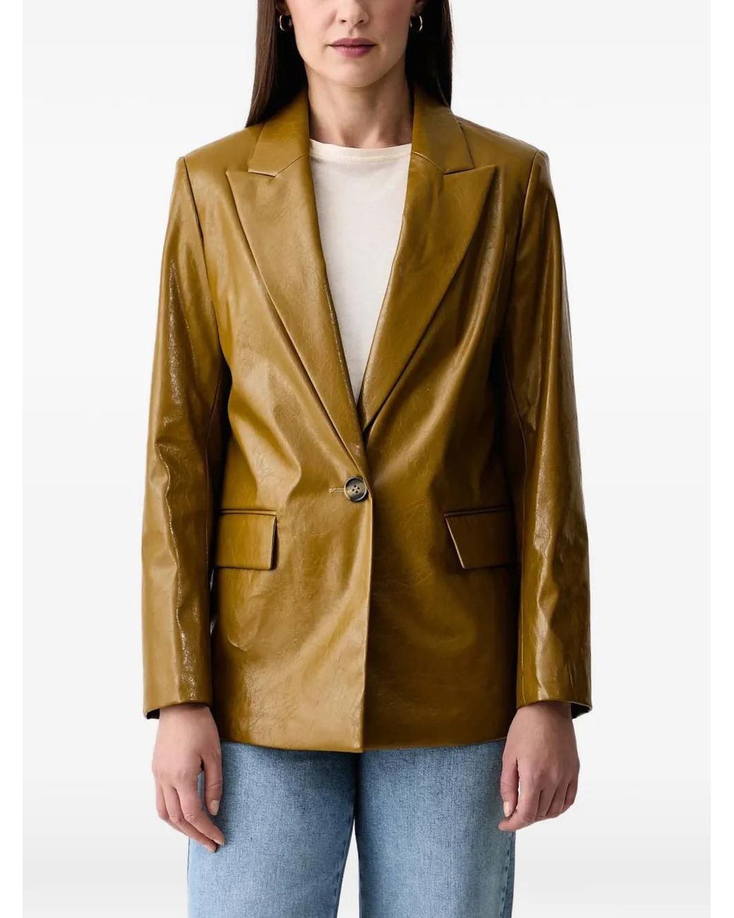 Sisley Natural Peak-Lapel Crinkled-Finish Blazer