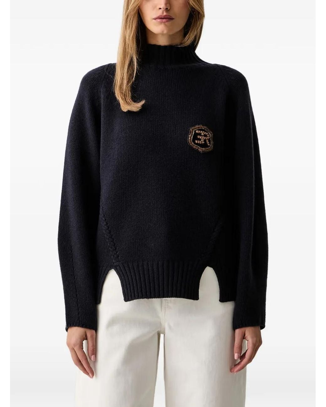 ERMANNO FIRENZE Black Logo-Patch Sweater