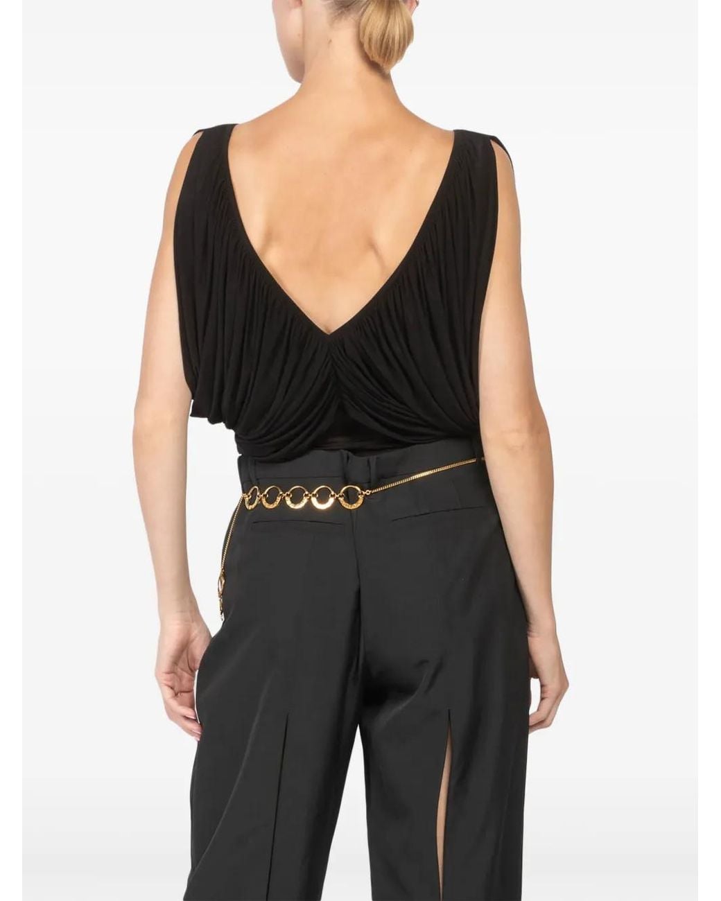 Magda Butrym Black Ruched Cupro-Blend Bodysuit