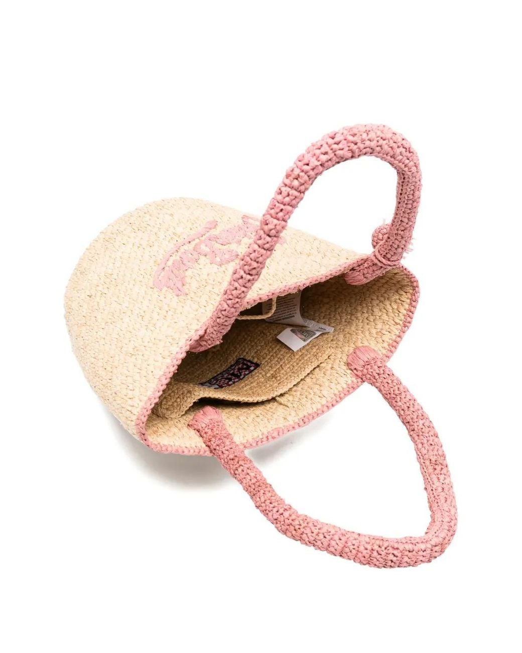 Mc2 Saint Barth Pink Marcy Medium Raffia Bag With Details And Embroidered Logo