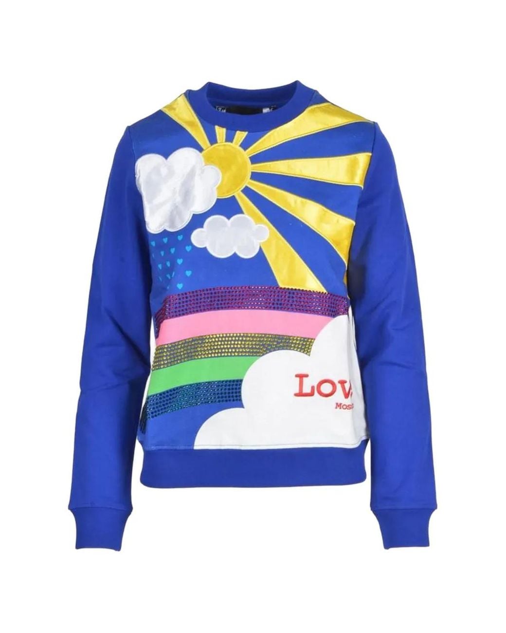 Love Moschino Blue Rhinestone-Embellished Crew-Neck Sweatshirt