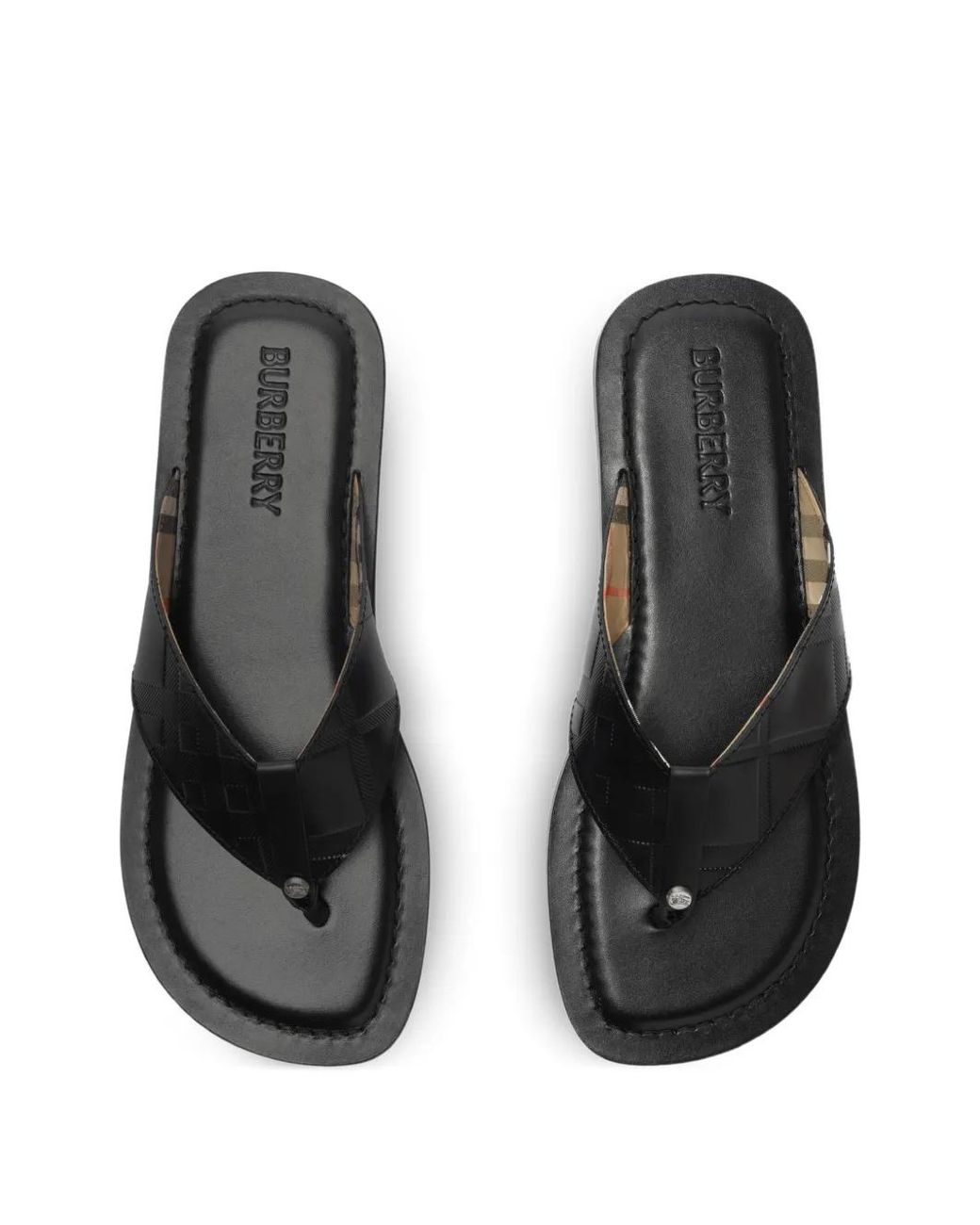 Burberry Black Embossed Check Leather Pavilion Sandals for men