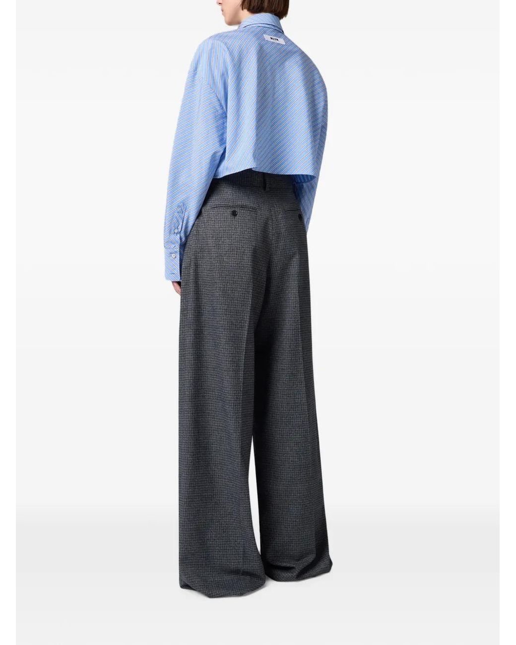 MSGM Gray Check-Pattern Pleated Trousers