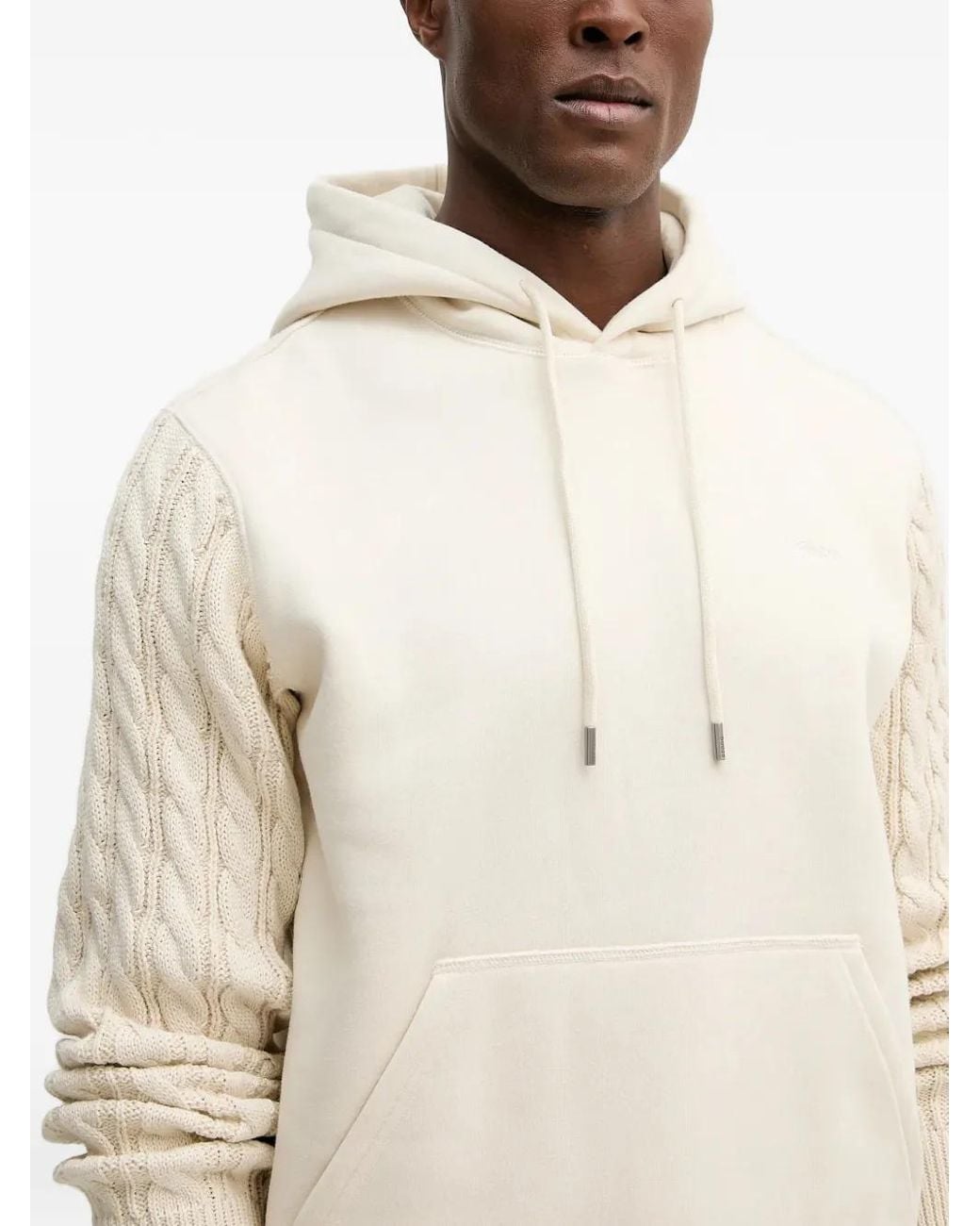 Guess Natural Cable-Knit Logo-Detail Hoodie for men