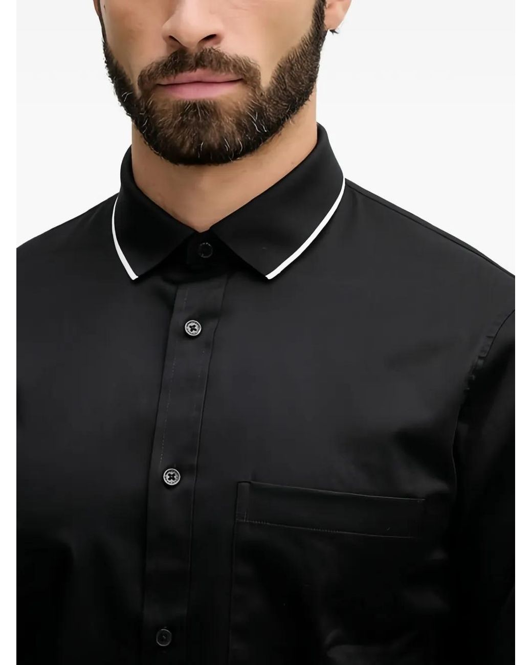 ARMANI EXCHANGE Black Chest-Pocket Contrast-Collar Shirt for men