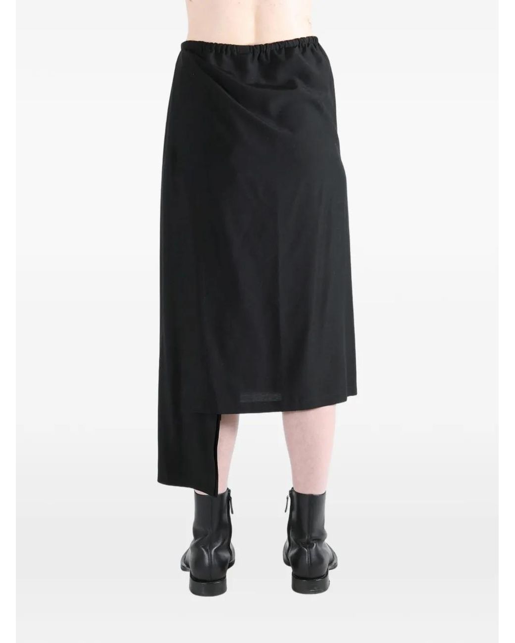 Yohji Yamamoto Black Asymmetric Drawstring Skirt