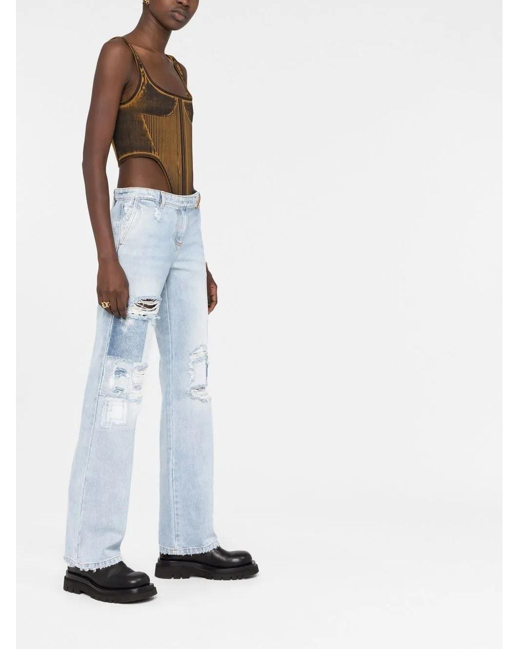 Palm Angels Blue Straight Jeans With A Worn Effect